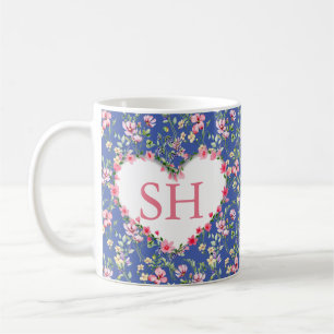Kleurrijk Lentebloem Watercolor Patroon Monogram Koffiemok