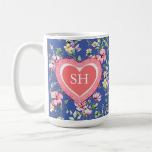 Kleurrijk Lentebloem Watercolor Patroon Monogram Koffiemok
