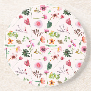 Kleurrijk lentebloemen watercolorpatroon zandsteen onderzetter