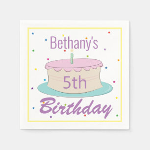 Kleurrijk Leuk Kinderen Verjaardagstaart Feest Servet