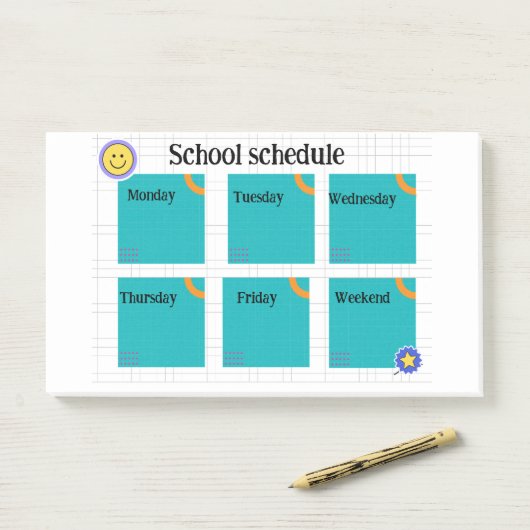 Kleurrijk leuk klasrooster post-it® notes (Op bureau)