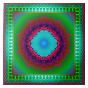 Kleurrijk lichtfractaal ornament tegeltje
