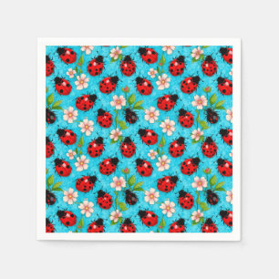 Kleurrijk Lieveheersbeestje Patroon met Bloemen Servet