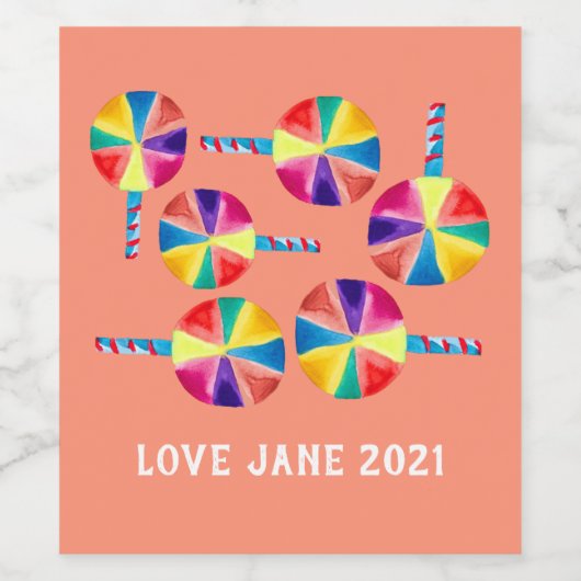 Kleurrijk lolly-patroon wijn etiket (Enkel label)