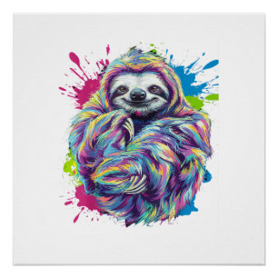 Kleurrijk luiaard Cute dier kunst Funny grafische Perfect Poster