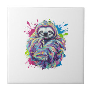 Kleurrijk luiaard Cute dier kunst grappige grafisc Tegeltje