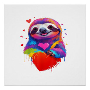 Kleurrijk Luiaard T-shirt - Regenboog Luiaard Hart Perfect Poster