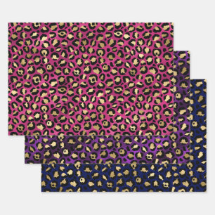 Kleurrijk luipaardprintontwerp met gouden accenten inpakpapier vel