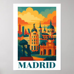 Kleurrijk Madrid Spanje Vintage Reis Poster