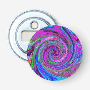 Kleurrijk Magenta Spiraal Retro Abstract Ontwerp Button Flesopener