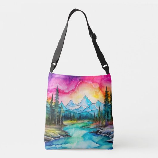 Kleurrijk majestueus landschap bij zonsondergang crossbody tas (Achterkant)