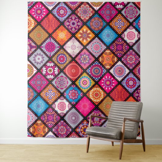 Kleurrijk mandala Patroon Wandkleed (In situ)