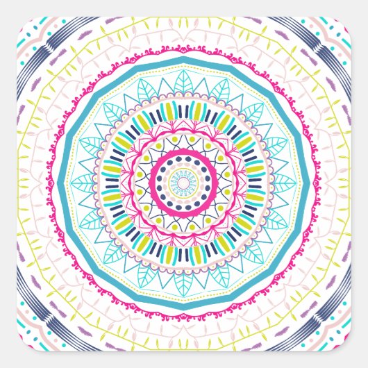 kleurrijk mandala vierkante sticker (Voorkant)