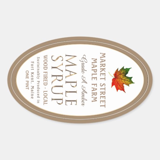 Kleurrijk mappenblad Gold Metallic Maple Oval Ovale Sticker (Voorkant)