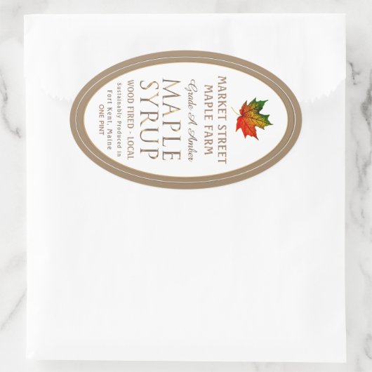 Kleurrijk mappenblad Gold Metallic Maple Oval Ovale Sticker (Tas)