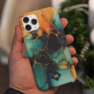 Kleurrijk Marmeren Blauw Abstract Glaskunst Monogr iPhone 15 Pro Max Hoesje