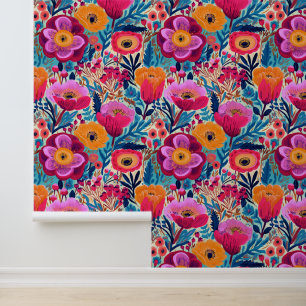 Kleurrijk Maximalistisch Abstract Bloemmotief Behang