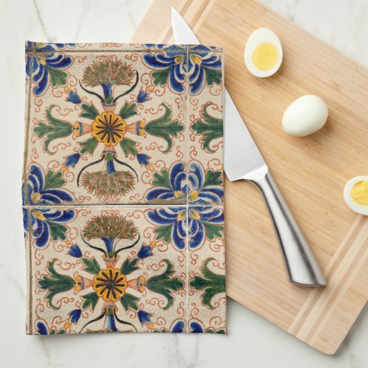 Kleurrijk mediterraan  Floral Pattern Theedoek (Quarter Fold)