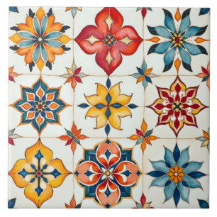 Kleurrijk, Mediterraan, mozaïek, rood, oranje ,bla Tegeltje