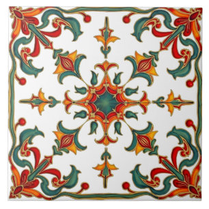 Kleurrijk, Mediterraan, mozaïek, rood, sinaasappel Tegeltje