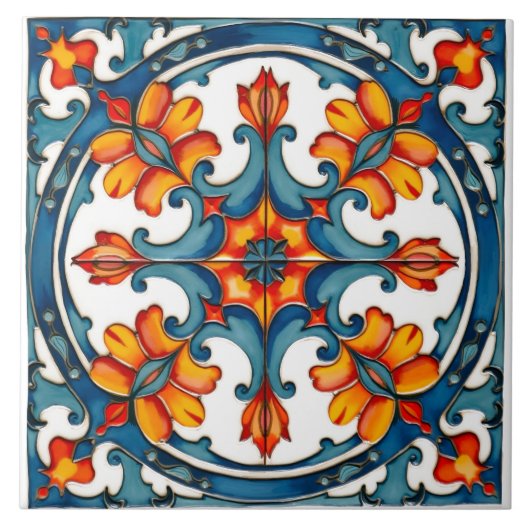 Kleurrijk, mediterraan, mozaïek, tegeltje (Voorkant)