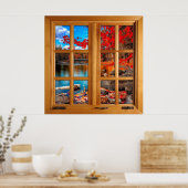Kleurrijk meer Scene Square Faux vensterverlichtin Poster (Keuken)