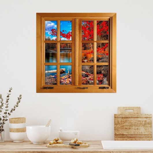 Kleurrijk meer Scene Square Faux vensterverlichtin Poster (Keuken)