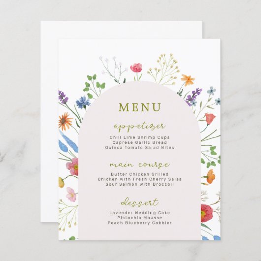 Kleurrijk menu Wilde bloem Vrijgezellenfeest tuin (Voorkant / Achterkant)