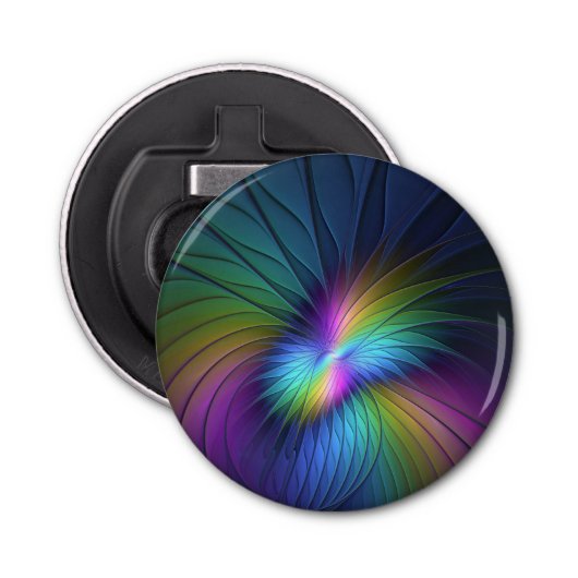 Kleurrijk met blauwe, moderne Abstracte fractale k Button Flesopener (Voorkant)