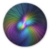 Kleurrijk met blauwe, moderne Abstracte fractale k Keramische Knop (Voorkant)