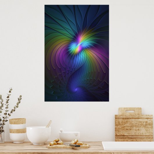 Kleurrijk met blauwe, moderne Abstracte fractale k Poster (Keuken)