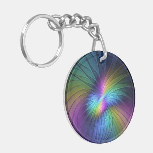 Kleurrijk met blauwe, moderne Abstracte fractale k Sleutelhanger (Voorkant Links)