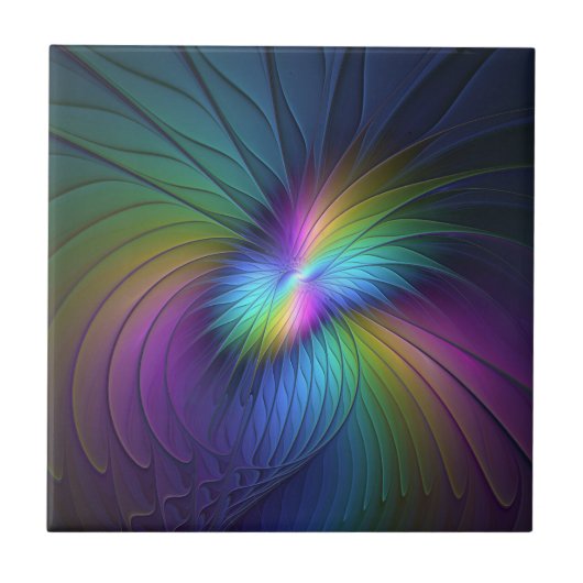 Kleurrijk met blauwe, moderne Abstracte fractale k Tegeltje (Voorkant)