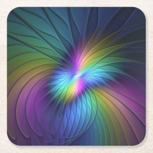 Kleurrijk met blauwe, moderne Abstracte fractale k Vierkante Kartonnen Onderzetter