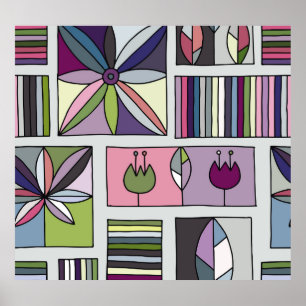 kleurrijk, met de hand getekend geometrisch patro poster