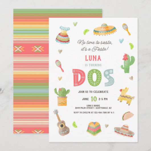 Kleurrijk Mexicaans Feest 2de Verjaardag Kaart (Voorkant / Achterkant)