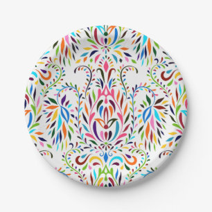 Kleurrijk Mexicaans Otomi Bloemmotief Papieren Bordje