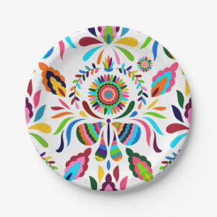 Kleurrijk Mexicaans Otomi Vlinder Bloem Patroon Papieren Bordje