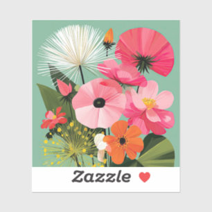 Kleurrijk midcentury modern boeket van wilde bloem sticker