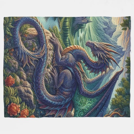 Kleurrijk, middeleeuws Drakenkasteel Fleece Deken (Voorkant (Horizontaal))