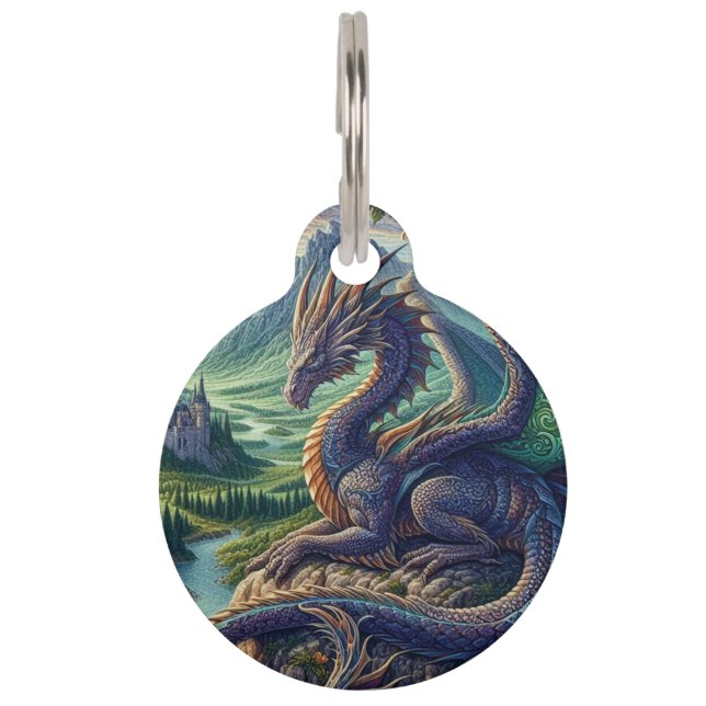 Kleurrijk, middeleeuws Drakenkasteel Huisdierpenning (Voorkant)