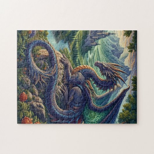 Kleurrijk, middeleeuws Drakenkasteel Legpuzzel (Horizontaal)