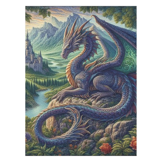 Kleurrijk, middeleeuws Drakenkasteel Tafelkleed (Voorkant)