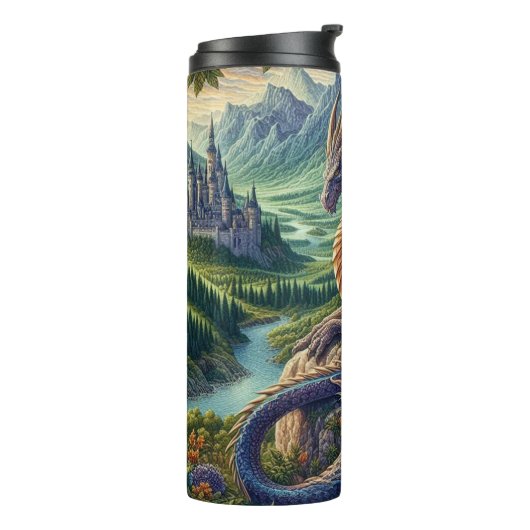 Kleurrijk, middeleeuws Drakenkasteel Thermosbeker (Gedraaid links)