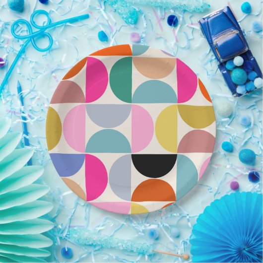 Kleurrijk Midden-eeuws modern Abstract patroon Papieren Bordje (Feest)