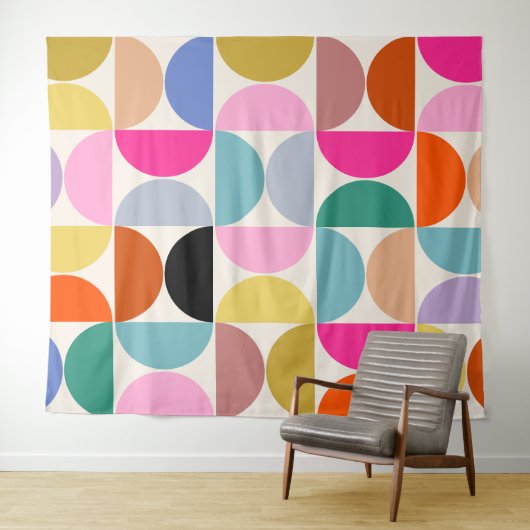 Kleurrijk Midden-eeuws modern Abstract patroon Wandkleed (In Situ (horizontaal))