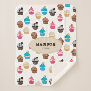 Kleurrijk Mielig Cupcake Patroon Monogram Sherpa Deken