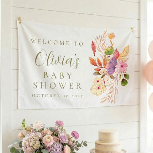 Kleurrijk minimalistisch bloemig Baby shower welko Spandoek