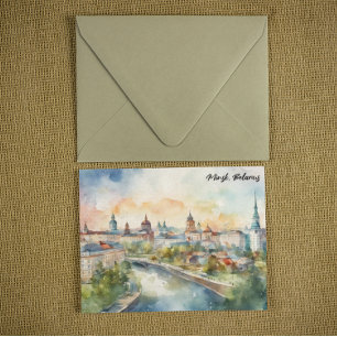 Kleurrijk Minsk Wit-Rusland Aquarel Schilderij Sta Briefkaart