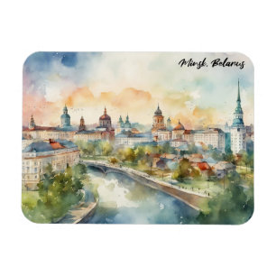 Kleurrijk Minsk Wit-Rusland Aquarel Schilderij Sta Magneet